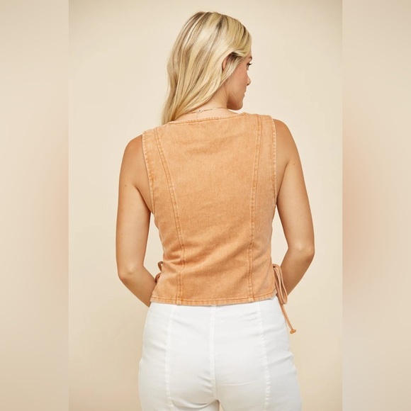 RUST DENIM VEST WITH LACE UP SIDES - Picture 3 of 6
